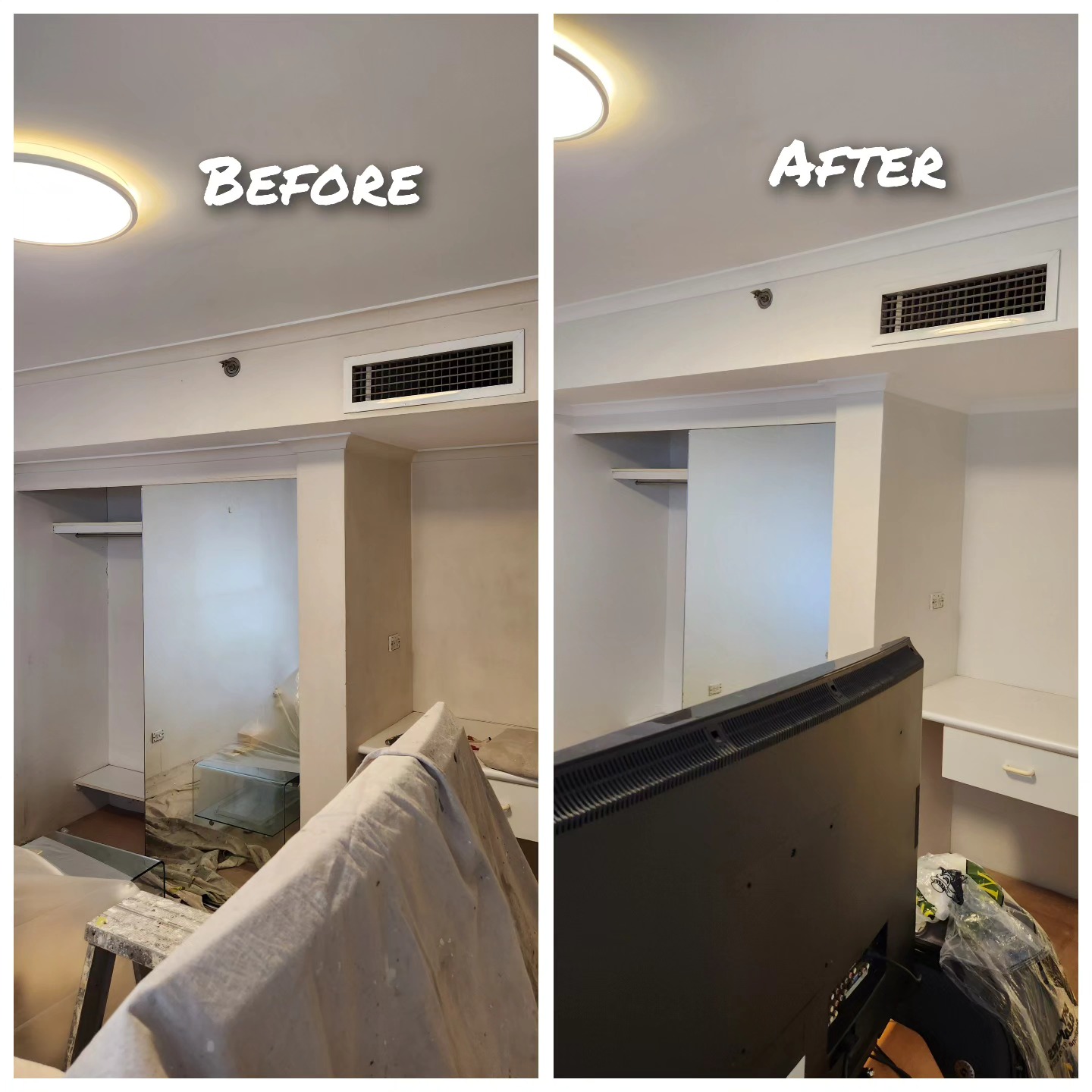 Apartment bedroom — before and after